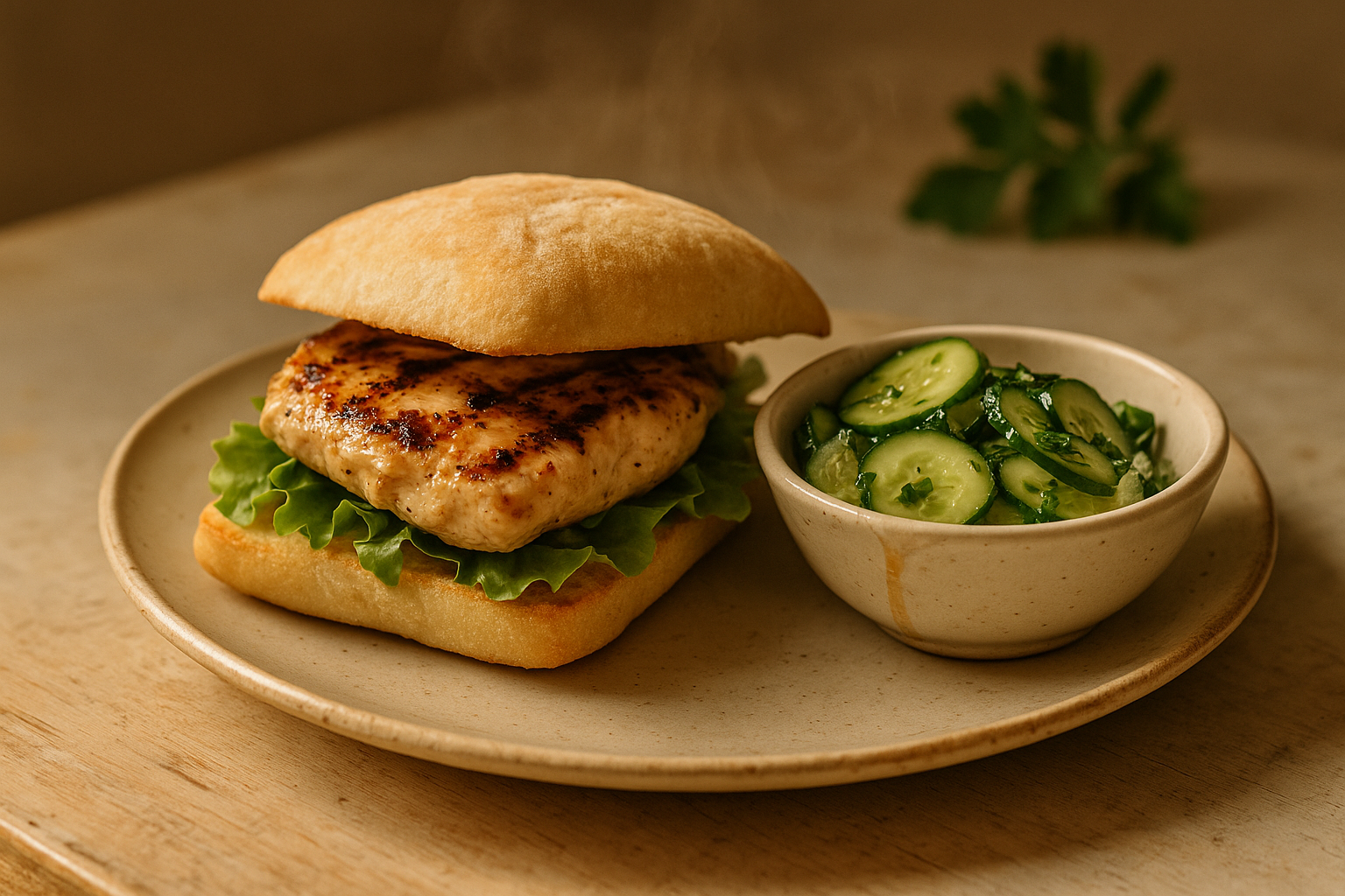 Panino di Pollo Grigliato con Insalata di Cetriolini