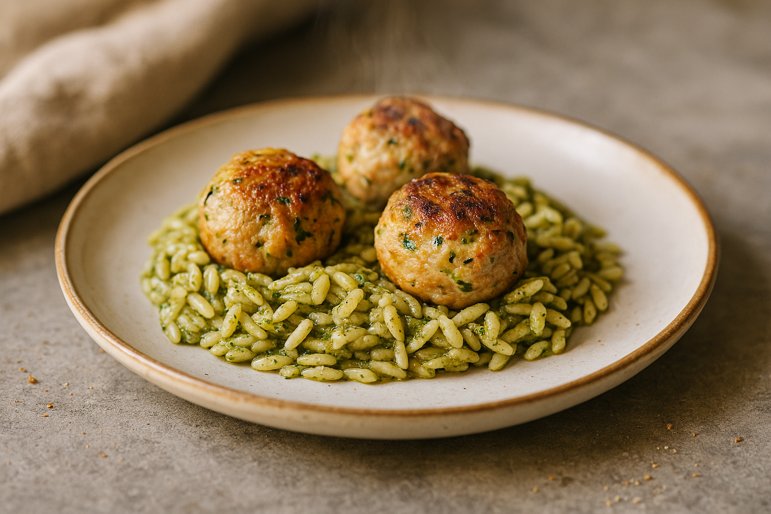 Polpette di Tacchino e Zucchine con Orzo al Pesto