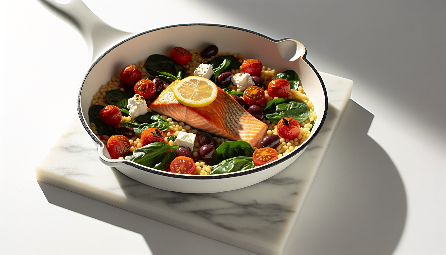 Salmone e Orzo in Padella Mediterranea