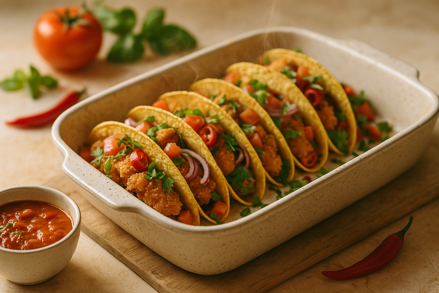 Tacos di Pollo Croccante Piccante in Teglia