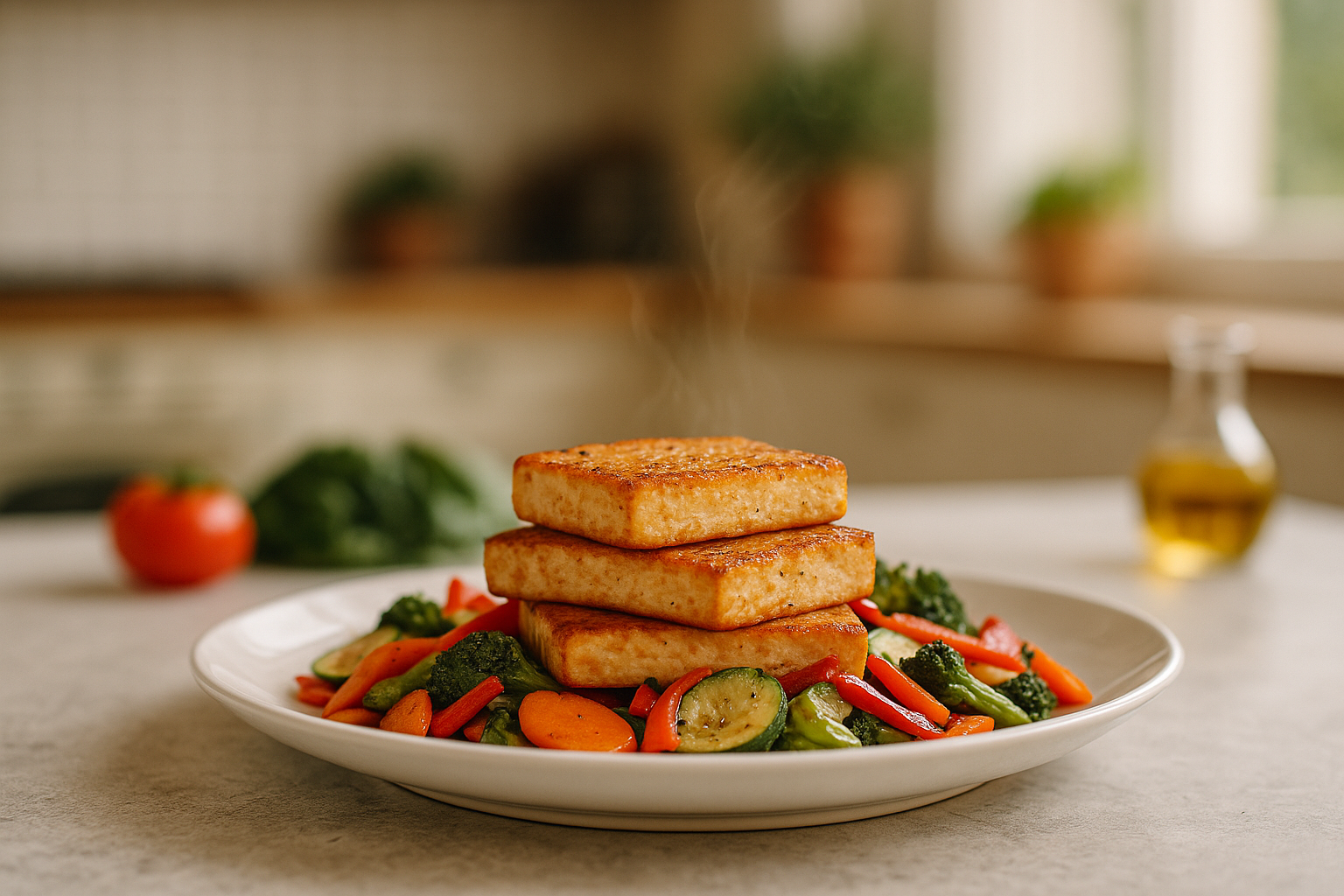 Tofu Croccante alla Piastra con Verdure